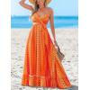 CUPSHE Women Maxi Dresses Spaghetti Straps V Neck Sleeveless Belted Beach Boho Ruffled Summer Pockets Vacation Casual Dress(Orange Paisley)