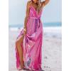 CUPSHE Women Maxi Dresses Spaghetti Straps V Neck Sleeveless Belted Beach Boho Ruffled Summer Pockets Vacation Casual Dress(Pink Paisley)