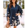 CUPSHE Women Mini Summer Dress Cover Up Oversize Floral Shirt 3/4 Sleeve Cuff Tie Button Down Beach Dresses Cover Up Top(Blue Floral)