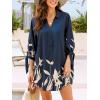 CUPSHE Women Mini Summer Dress Cover Up Oversize Floral Shirt 3/4 Sleeve Cuff Tie Button Down Beach Dresses Cover Up Top(Blue Floral)