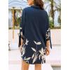 CUPSHE Women Mini Summer Dress Cover Up Oversize Floral Shirt 3/4 Sleeve Cuff Tie Button Down Beach Dresses Cover Up Top(Blue Floral)
