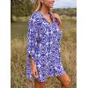 CUPSHE Women Mini Summer Dress Cover Up Oversize Floral Shirt 3/4 Sleeve Cuff Tie Button Down Beach Dresses Cover Up Top(Blue Paisley)