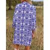 CUPSHE Women Mini Summer Dress Cover Up Oversize Floral Shirt 3/4 Sleeve Cuff Tie Button Down Beach Dresses Cover Up Top(Blue Paisley)