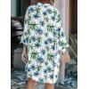 CUPSHE Women Mini Summer Dress Cover Up Oversize Floral Shirt 3/4 Sleeve Cuff Tie Button Down Beach Dresses Cover Up Top(Green Leaf)