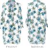 CUPSHE Women Mini Summer Dress Cover Up Oversize Floral Shirt 3/4 Sleeve Cuff Tie Button Down Beach Dresses Cover Up Top(Green Leaf)