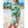 CUPSHE Women Mini Summer Dress Cover Up Oversize Floral Shirt 3/4 Sleeve Cuff Tie Button Down Beach Dresses Cover Up Top(Green Tropical)