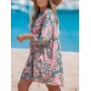 CUPSHE Women Mini Summer Dress Cover Up Oversize Floral Shirt 3/4 Sleeve Cuff Tie Button Down Beach Dresses Cover Up Top(Paisley Floral)