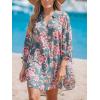 CUPSHE Women Mini Summer Dress Cover Up Oversize Floral Shirt 3/4 Sleeve Cuff Tie Button Down Beach Dresses Cover Up Top(Paisley Floral)