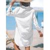 CUPSHE Women Mini Summer Dress Cover Up Oversize Floral Shirt 3/4 Sleeve Cuff Tie Button Down Beach Dresses Cover Up Top(White Pinstriped)