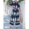 CUPSHE Women Paisley Summer Jumpsuits Beach Vacation V Neck Short Sleeve Smocked High Waist Wid Leg Jumpsuit with Pockets(Navy Blue)