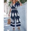 CUPSHE Women Paisley Summer Jumpsuits Beach Vacation V Neck Short Sleeve Smocked High Waist Wid Leg Jumpsuit with Pockets(Navy Blue)
