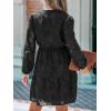 CUPSHE Women Ruffle Lace Mini Fall Dresses Semi Formal Wedding Guest Dress V Neck Long Puff Sleeve Elastic Waist Tie(Black)