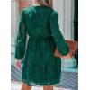 CUPSHE Women Ruffle Lace Mini Fall Dresses Semi Formal Wedding Guest Dress V Neck Long Puff Sleeve Elastic Waist Tie(Green)