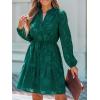 CUPSHE Women Ruffle Lace Mini Fall Dresses Semi Formal Wedding Guest Dress V Neck Long Puff Sleeve Elastic Waist Tie(Green)