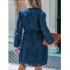 CUPSHE Women Ruffle Lace Mini Fall Dresses Semi Formal Wedding Guest Dress V Neck Long Puff Sleeve Elastic Waist Tie(Navy Blue)