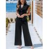 CUPSHE Women’s Cap Sleeve Jumpsuits Dressy One Piece V Neck Buttons Down Collar Wide Leg Pants Jumpsuit(Black)