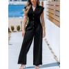 CUPSHE Women’s Cap Sleeve Jumpsuits Dressy One Piece V Neck Buttons Down Collar Wide Leg Pants Jumpsuit(Black)