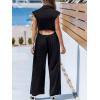 CUPSHE Women’s Cap Sleeve Jumpsuits Dressy One Piece V Neck Buttons Down Collar Wide Leg Pants Jumpsuit(Black)