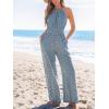 CUPSHE Women’s Casual Loose Overalls Jumpsuits High Neck Sleeveless Wide Leg Boho One Piece Rompers With Pockets(Blue)