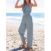CUPSHE Women’s Casual Loose Overalls Jumpsuits High Neck Sleeveless Wide Leg Boho One Piece Rompers With Pockets(Blue)