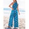 CUPSHE Women’s Casual Loose Overalls Jumpsuits High Neck Sleeveless Wide Leg Boho One Piece Rompers With Pockets(Floral Blue)