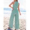 CUPSHE Women’s Casual Loose Overalls Jumpsuits High Neck Sleeveless Wide Leg Boho One Piece Rompers With Pockets(Green)