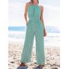 CUPSHE Women’s Casual Loose Overalls Jumpsuits High Neck Sleeveless Wide Leg Boho One Piece Rompers With Pockets(Green)