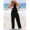 CUPSHE Women’s Casual V Neck Spaghetti Straps Jumpsuit Sleeveles Baggy Long Pants Overall Outfit with Pockets(Black)