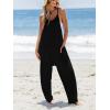 CUPSHE Women’s Casual V Neck Spaghetti Straps Jumpsuit Sleeveles Baggy Long Pants Overall Outfit with Pockets(Black)