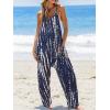 CUPSHE Women’s Casual V Neck Spaghetti Straps Jumpsuit Sleeveles Baggy Long Pants Overall Outfit with Pockets(Blue Print)