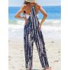 CUPSHE Women’s Casual V Neck Spaghetti Straps Jumpsuit Sleeveles Baggy Long Pants Overall Outfit with Pockets(Blue Print)