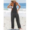 CUPSHE Women’s Casual V Neck Spaghetti Straps Jumpsuit Sleeveles Baggy Long Pants Overall Outfit with Pockets(Dark Grey)