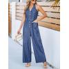 CUPSHE Women’s Denim Jumpsuits Dressy One Piece Halter Neck Sleeveless Buttons Down Wide Leg Long Pants Jumpsuit(Blue)