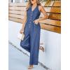CUPSHE Women’s Denim Jumpsuits Dressy One Piece Halter Neck Sleeveless Buttons Down Wide Leg Long Pants Jumpsuit(Blue)