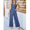 CUPSHE Women’s Denim Jumpsuits Dressy One Piece Halter Neck Sleeveless Buttons Down Wide Leg Long Pants Jumpsuit(Blue)