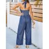 CUPSHE Women’s Denim Jumpsuits Dressy One Piece Halter Neck Sleeveless Buttons Down Wide Leg Long Pants Jumpsuit(Blue)