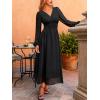 CUPSHE Women’s Fall V Neck Long Sleeve Maxi Dresses Smocked Waist Elegant Cocktail Wedding Guest Dress(Black)