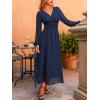 CUPSHE Women’s Fall V Neck Long Sleeve Maxi Dresses Smocked Waist Elegant Cocktail Wedding Guest Dress(Navy Blue)