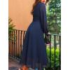 CUPSHE Women’s Fall V Neck Long Sleeve Maxi Dresses Smocked Waist Elegant Cocktail Wedding Guest Dress(Navy Blue)