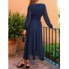 CUPSHE Women’s Fall V Neck Long Sleeve Maxi Dresses Smocked Waist Elegant Cocktail Wedding Guest Dress(Navy Blue)