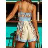 CUPSHE Women’s Floral Romper V-Neck Sleeveless Spaghetti Strap Elastic Waist Beach Summer Casual(Blue)