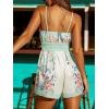 CUPSHE Women’s Floral Romper V-Neck Sleeveless Spaghetti Strap Elastic Waist Beach Summer Casual(Green)