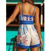 CUPSHE Women’s Floral Romper V-Neck Sleeveless Spaghetti Strap Elastic Waist Beach Summer Casual(Royal Blue)