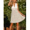 CUPSHE Womens Floral V Neck Mini Sundress Lace Wast Tie Back Backless Dress Summer Beach Vacation Short Dress(White Beige)