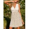 CUPSHE Womens Floral V Neck Mini Sundress Lace Wast Tie Back Backless Dress Summer Beach Vacation Short Dress(White Beige)