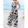 CUPSHE Women’s Jumpsuit Tropical V Neck Sleeveless Floral One Piece Wide Leg Casual Summer Outfits Romper(Black-white)