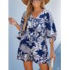 CUPSHE Women’s Jumpsuits Boho Short Sleeve V Neck Wide Leg Overall Tie Outfit Casual Beach(Navy Floral)