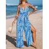 CUPSHE Women’s Jumpsuits Floral Tropical Wide Leg Jumpsuit Sleeveless Overall V Neck Outfit Casual(Blue)
