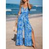 CUPSHE Women’s Jumpsuits Floral Tropical Wide Leg Jumpsuit Sleeveless Overall V Neck Outfit Casual(Blue)