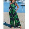 CUPSHE Women’s Jumpsuits Sleeveless Floral One Shoulder Wide Leg Long Pants 2025 Trendy Travel Outfit Pocket(Blue)